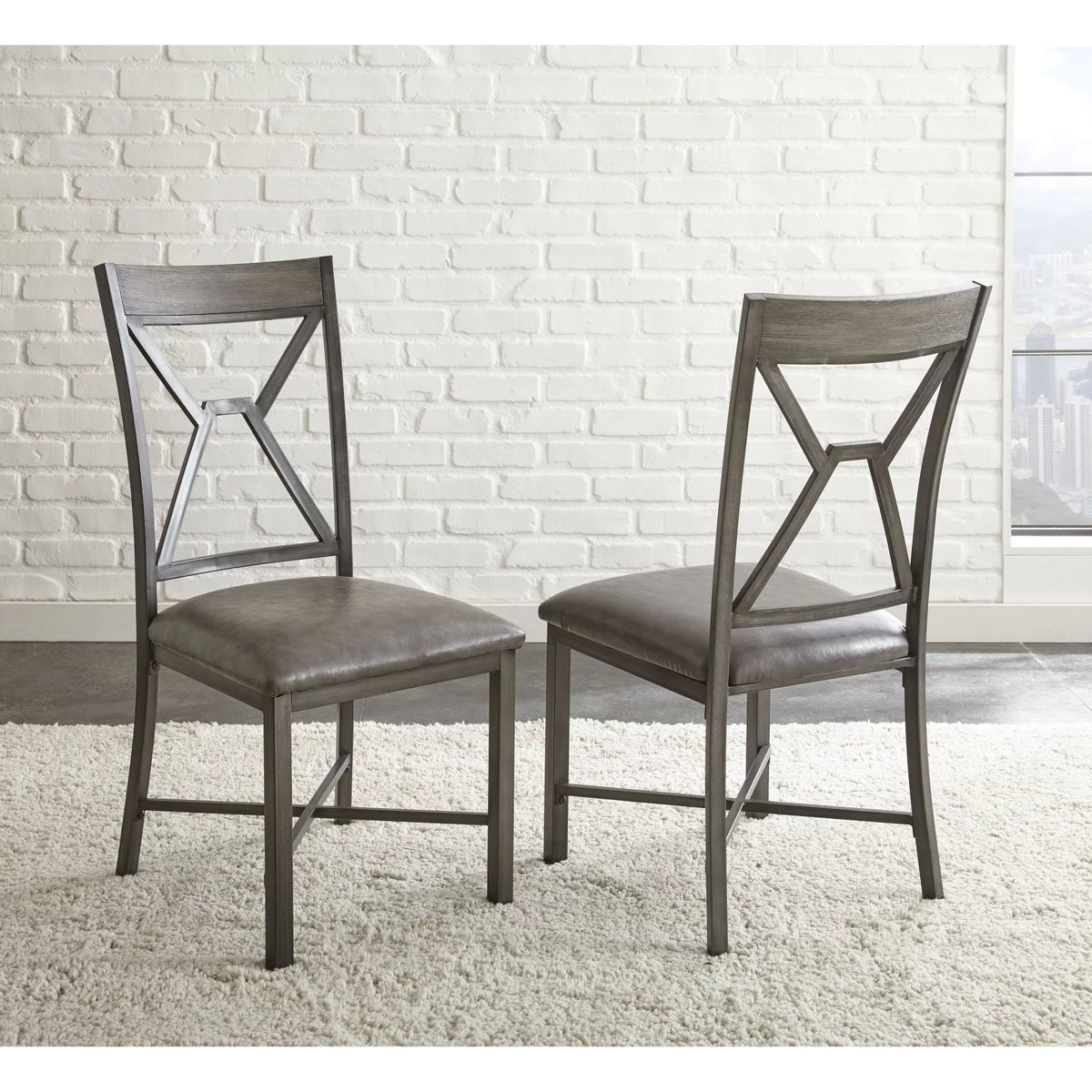 Gray Faux Leather Dining Side Chair S6215