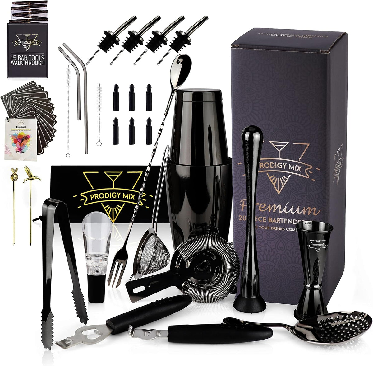 20-Piece Stainless Steel Cocktail Shaker Set with Velvet Bag I90540