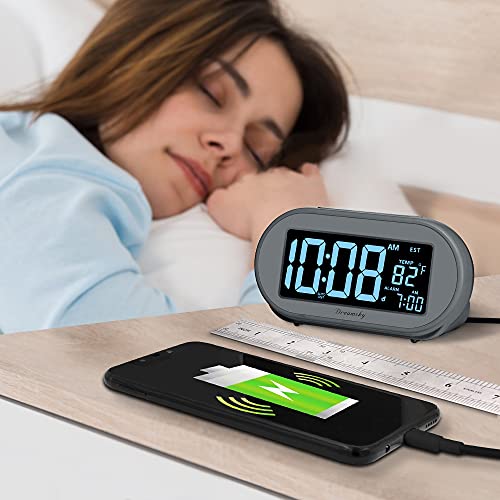 Auto Set Digital Desk Clock with Dimmable Brightness Dimmer, USB Port, Date, Temperature, Snooze K17034