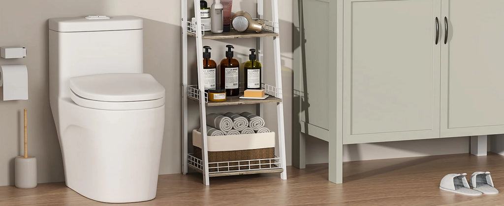 White 4 Tier Ladder Shelf with Drawer R527103