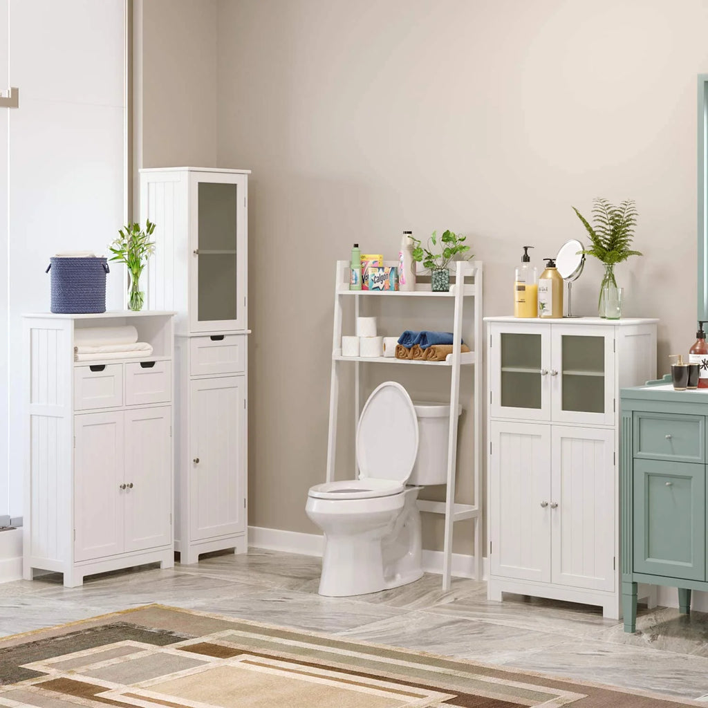 2-Tier White Over the Toilet Bathroom Shelf F818503