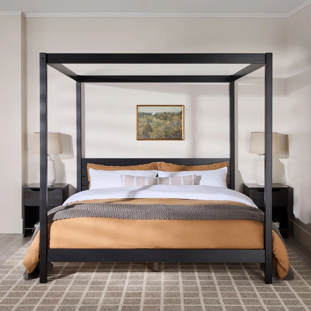 Black Solid Wood King-Size Canopy Bedframe Y68728