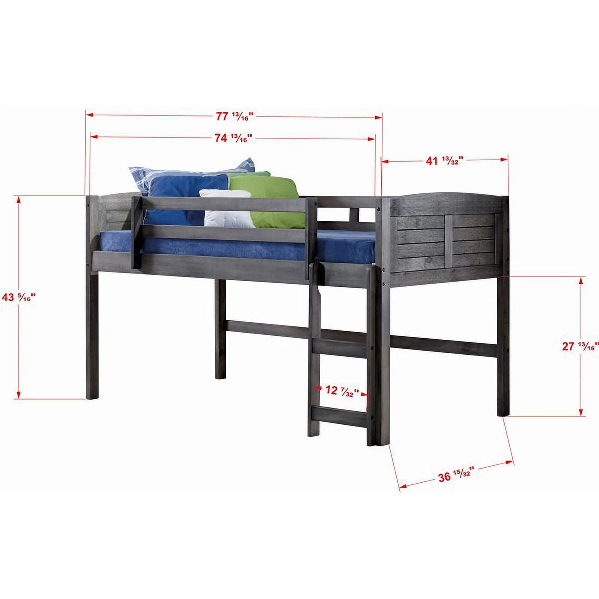 Twin Solid Wood Low Loft Bed with Blue Tent O589
