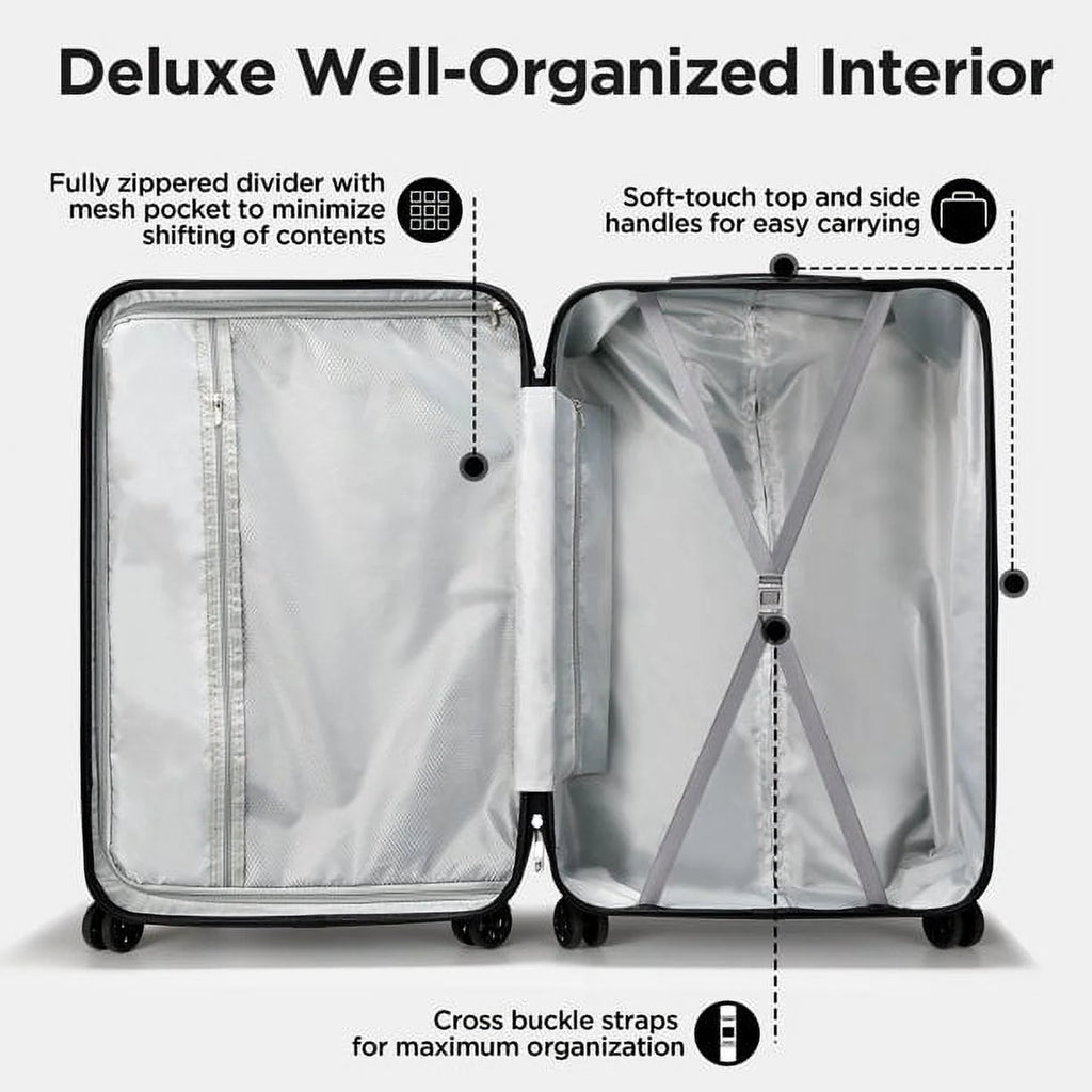 5 Piece Hardside Luggage Suitcase Set with 360° Double Spinner Wheels Integrated TSA Lock ABS Hardshell W896781