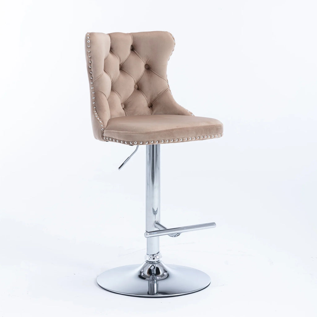 Khaki Velvet Upholstered Swivel Bar Stools, Set of 4 L872
