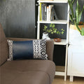 Blue Faux Leather Bohemian Lumbar Throw Pillow Y43709