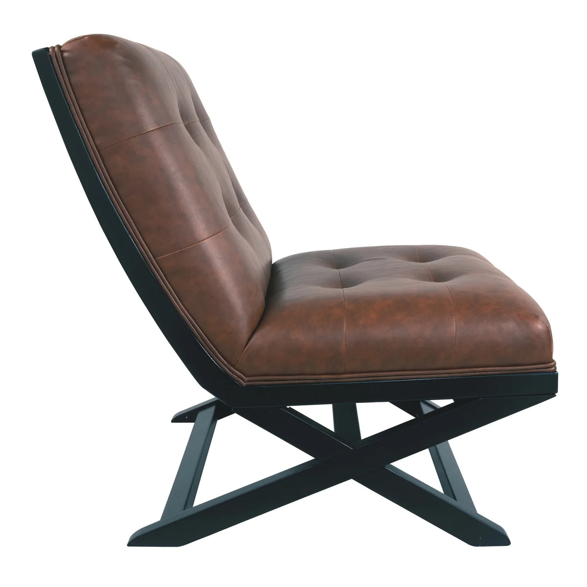 Brown Wood and Faux Leather Accent Chair L982623