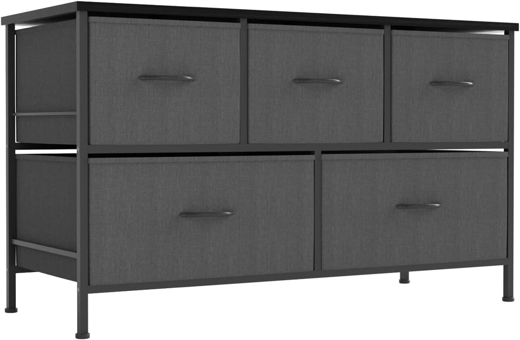 Charcoal Grey 5 Drawer Fabric Dresser with Metal Frame Z814