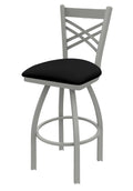 Swivel Bar Stool with Anodized Nickel Finish and Black Vinyl Seat V5870