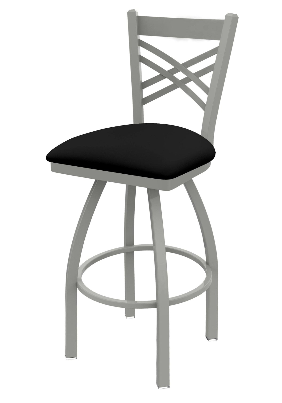 Swivel Bar Stool with Anodized Nickel Finish and Black Vinyl Seat V5870