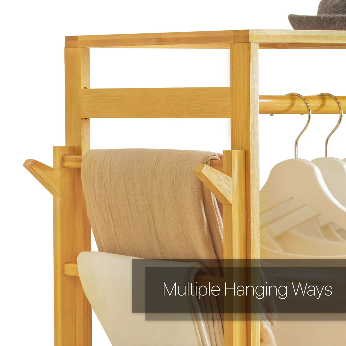 Bamboo 2 Drawers Coat Pants Rack Wardrobe B938413