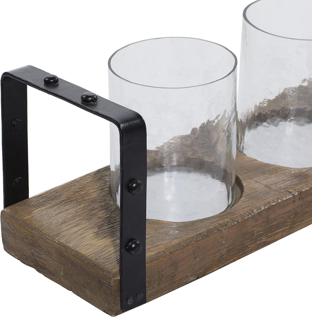 Wood Metal Glass Candle Holder 28 by 5-Inch B1339