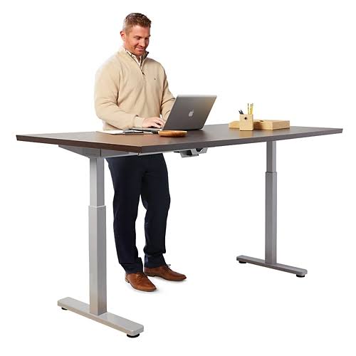 Height Adjustable Table American Espresso Top Silver Base Q36553