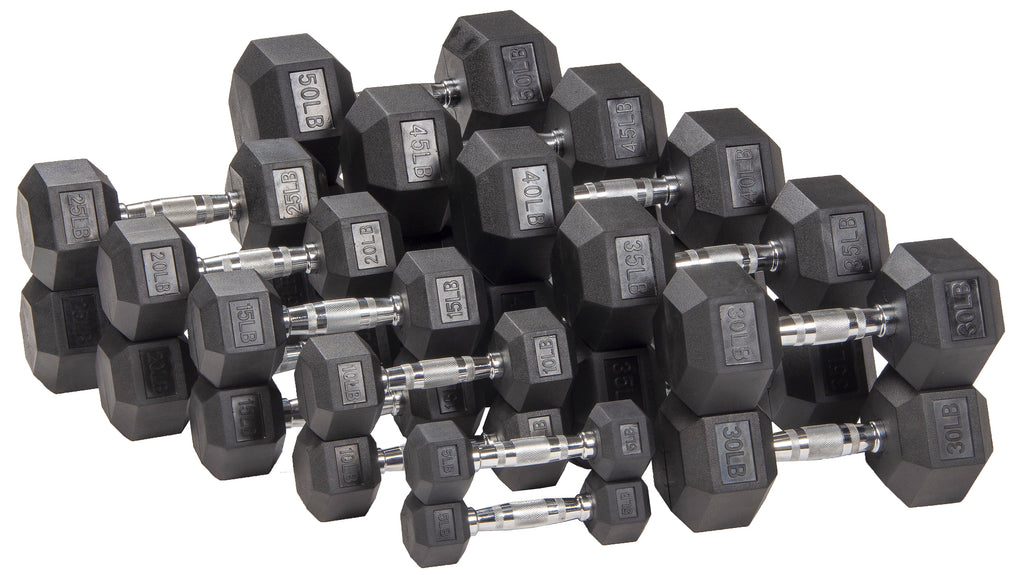 Rubber Encased Hex Dumbbell, 35LBs, Single F732963