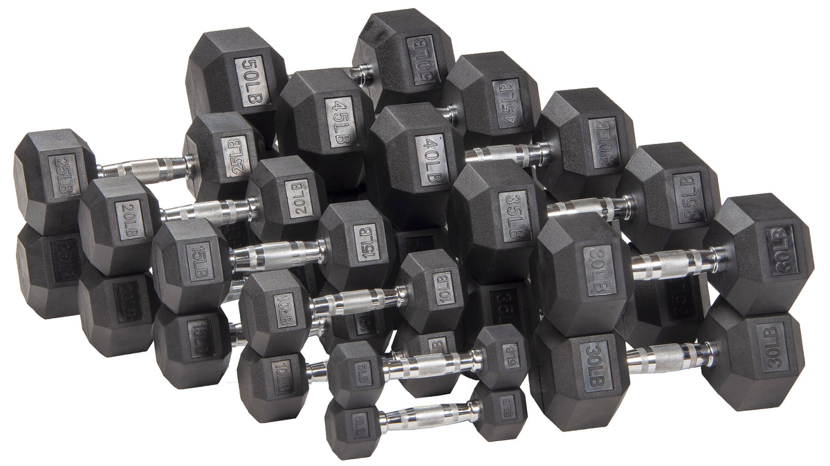 Rubber Encased Hex Dumbbell, 35LBs, Single F732963