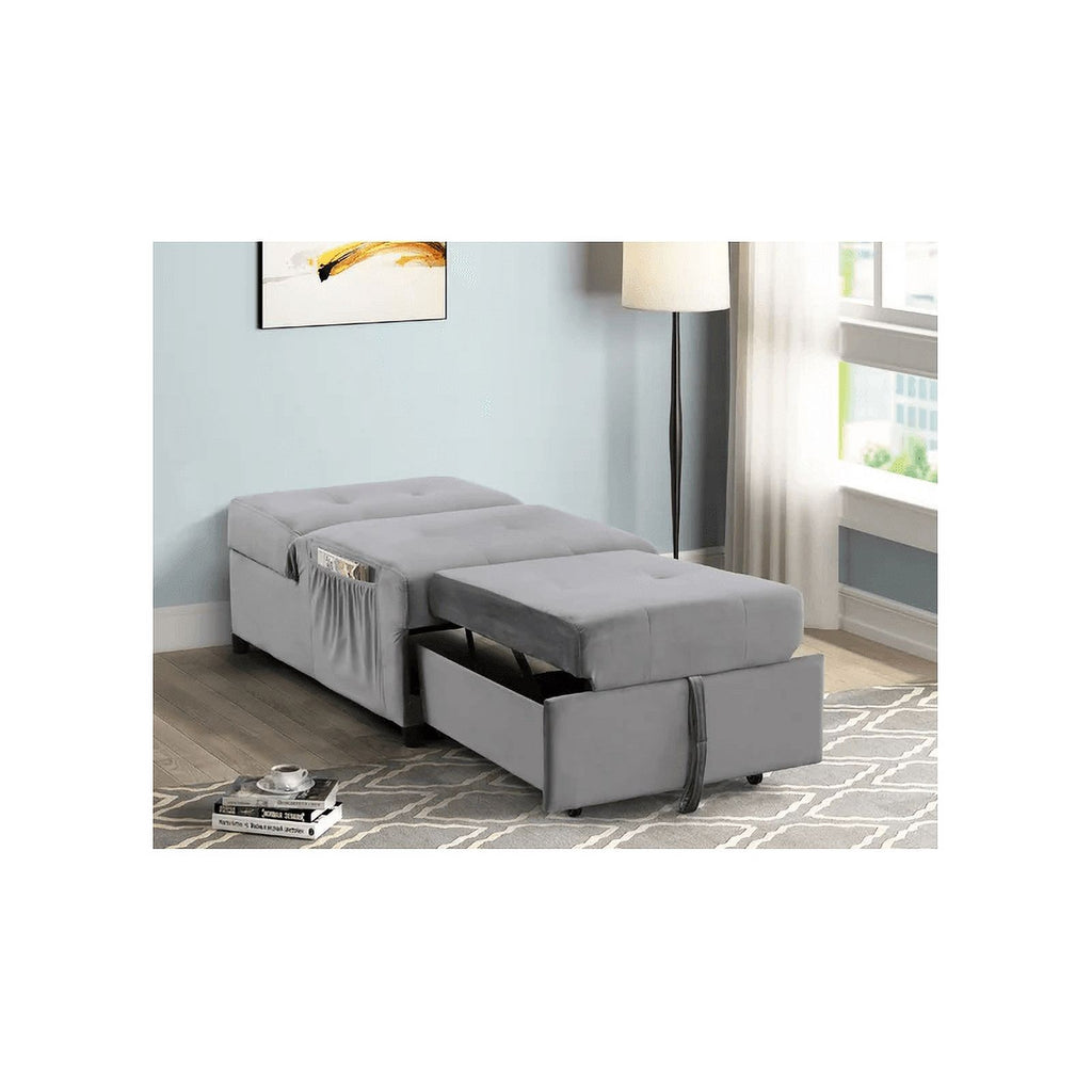 Velvet Adjustable Sleeper Lounge Chaise in Gray G442