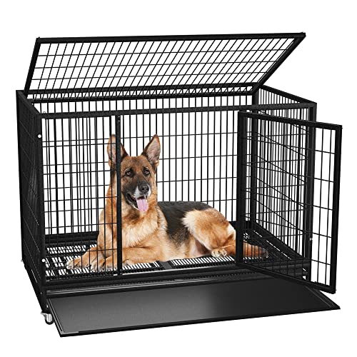 Heavy Duty Dog Crate Cage Kennel with Removable Wire Trays and Wheels N6736