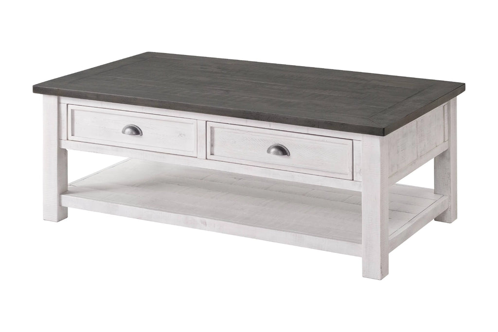 Solid Wood 2 Drawer Coffee Table White and Gray F625716