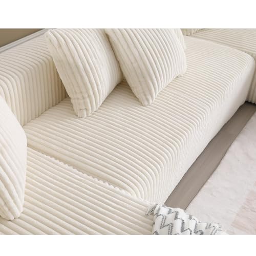 White Striped Corduroy Upholstered 4 Seater Modular Sectional Sofa D802109