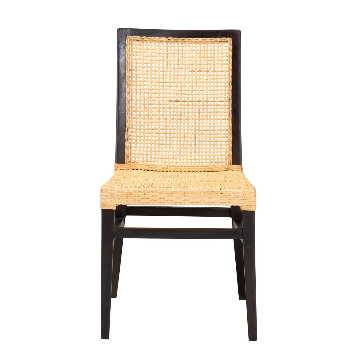 Dark Brown Mahogany Wood and Natural Rattan Dining Chair C3505
