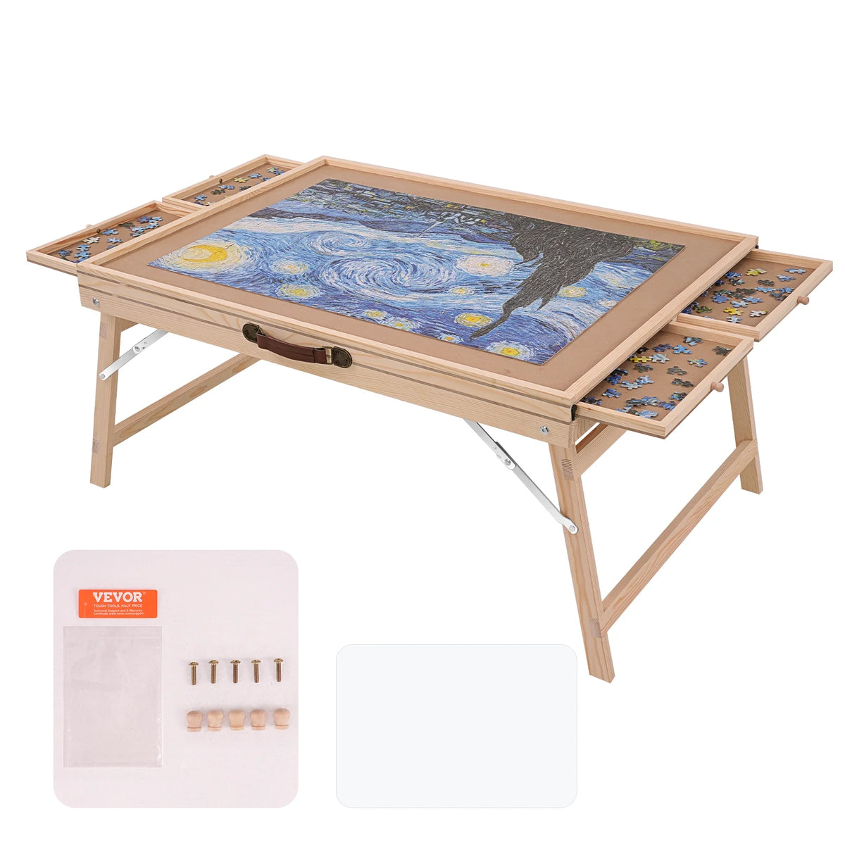 1500 Piece Puzzle Board with Folding Legs & 4 Sliding Drawers 32.7" x 24.6" Wooden Jigsaw Puzzle Table C9209