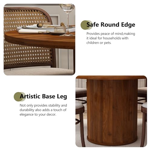 47 inch Round Dining Table with 2-Layer Storage Shelf and Wood Slide Door (Walnut) P74441