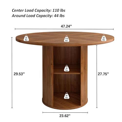 47 inch Round Dining Table with 2-Layer Storage Shelf and Wood Slide Door (Walnut) P74441