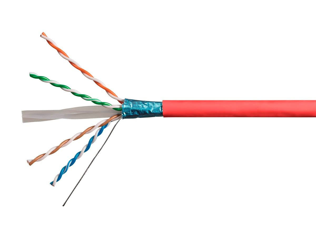 1000ft 23AWG Cat6a 650MHz FTP Solid Riser-Rated Bulk Pure Bare Copper Ethernet Cable Red F870432
