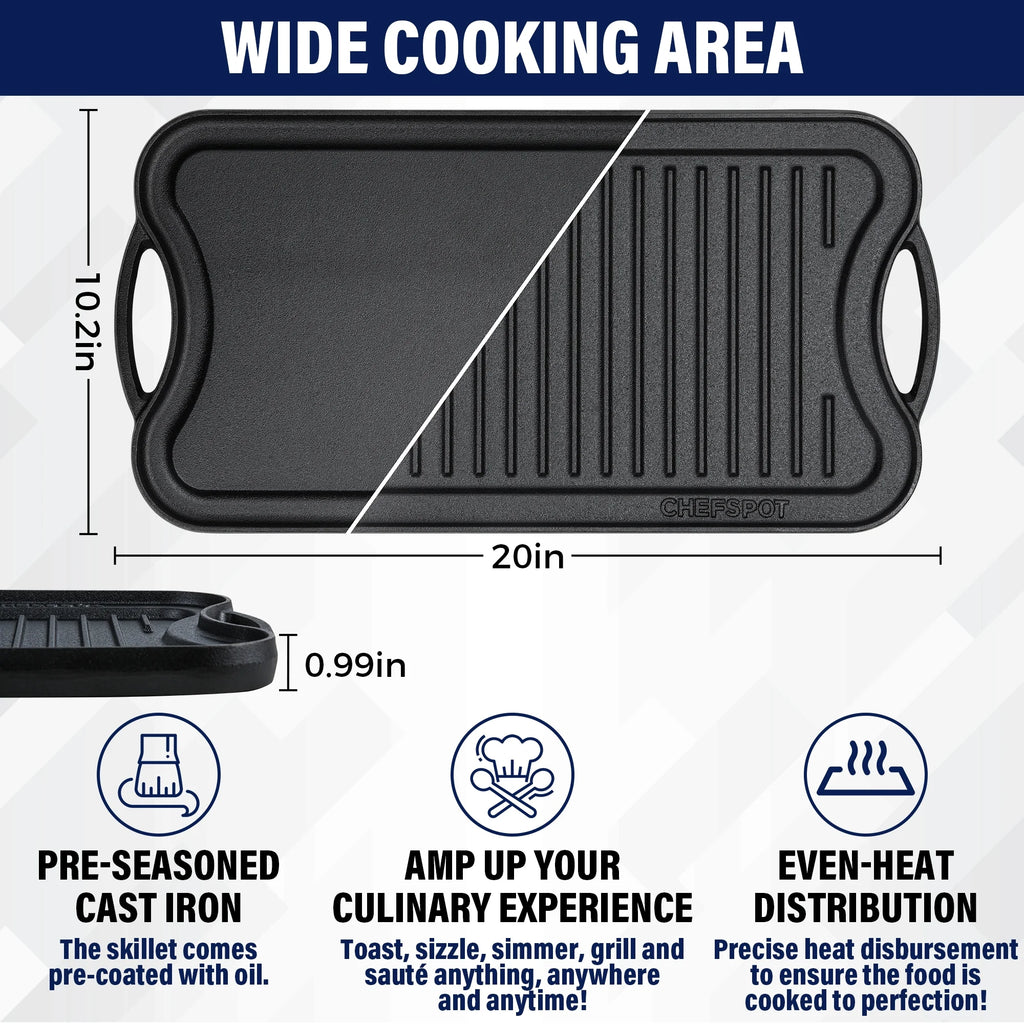 Preseasoned Cast Iron Reversible Griddle Plate Pan B799