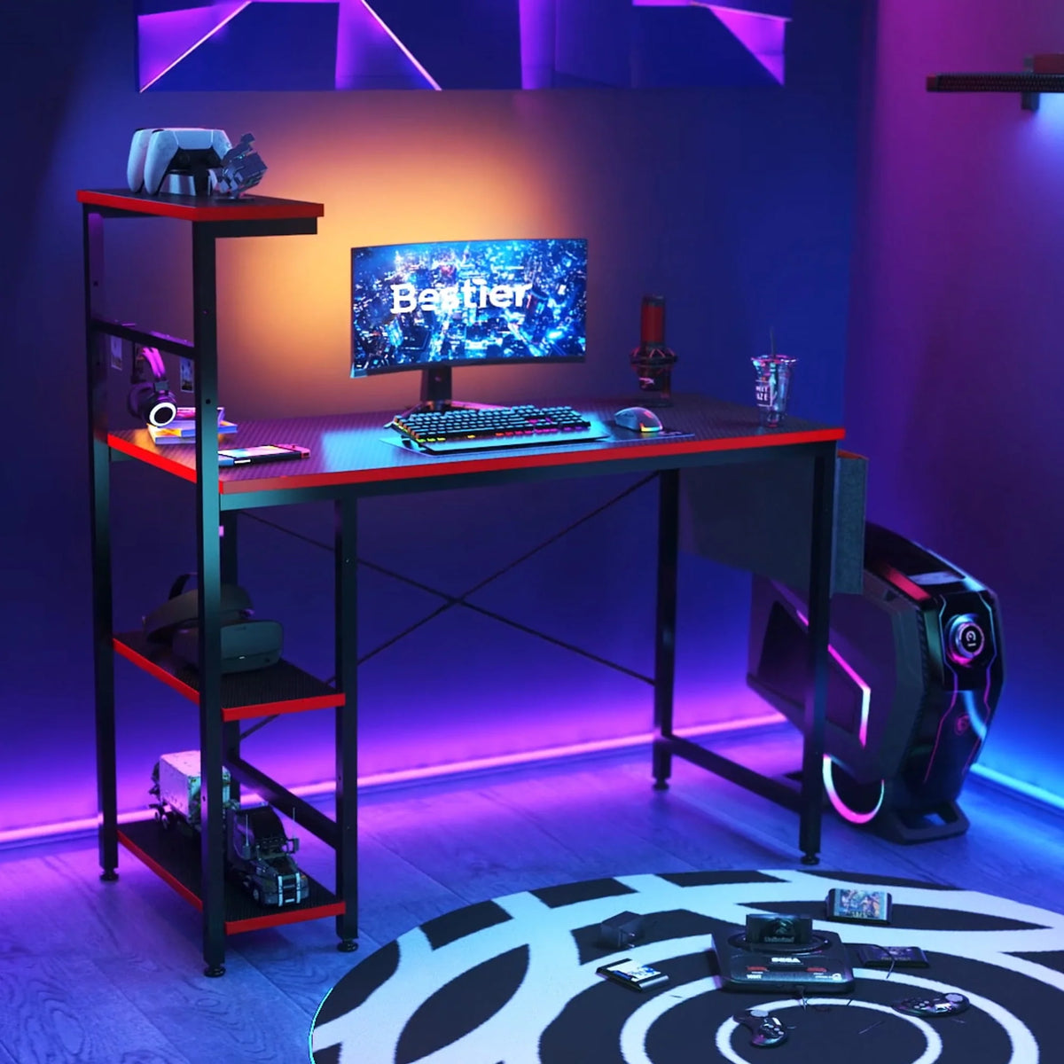 44 inch Computer Desk with LED Lights and Shelves M72032