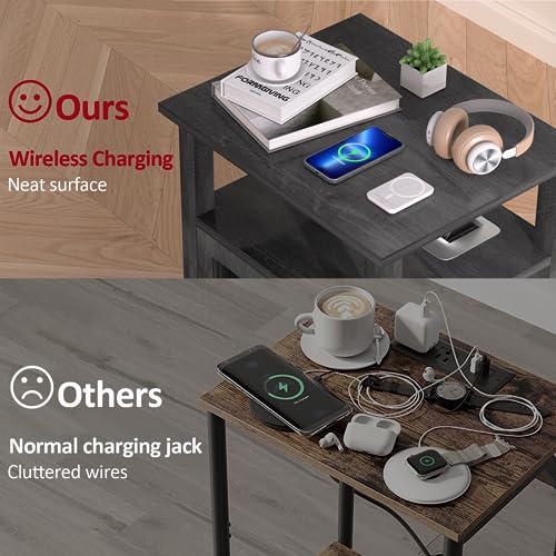 White Nightstand with Charging Station and Adjustable Shelf N8159