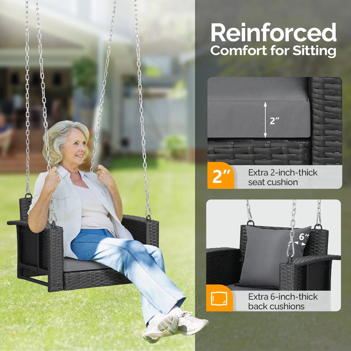 Black Rattan Swing Chair F501086