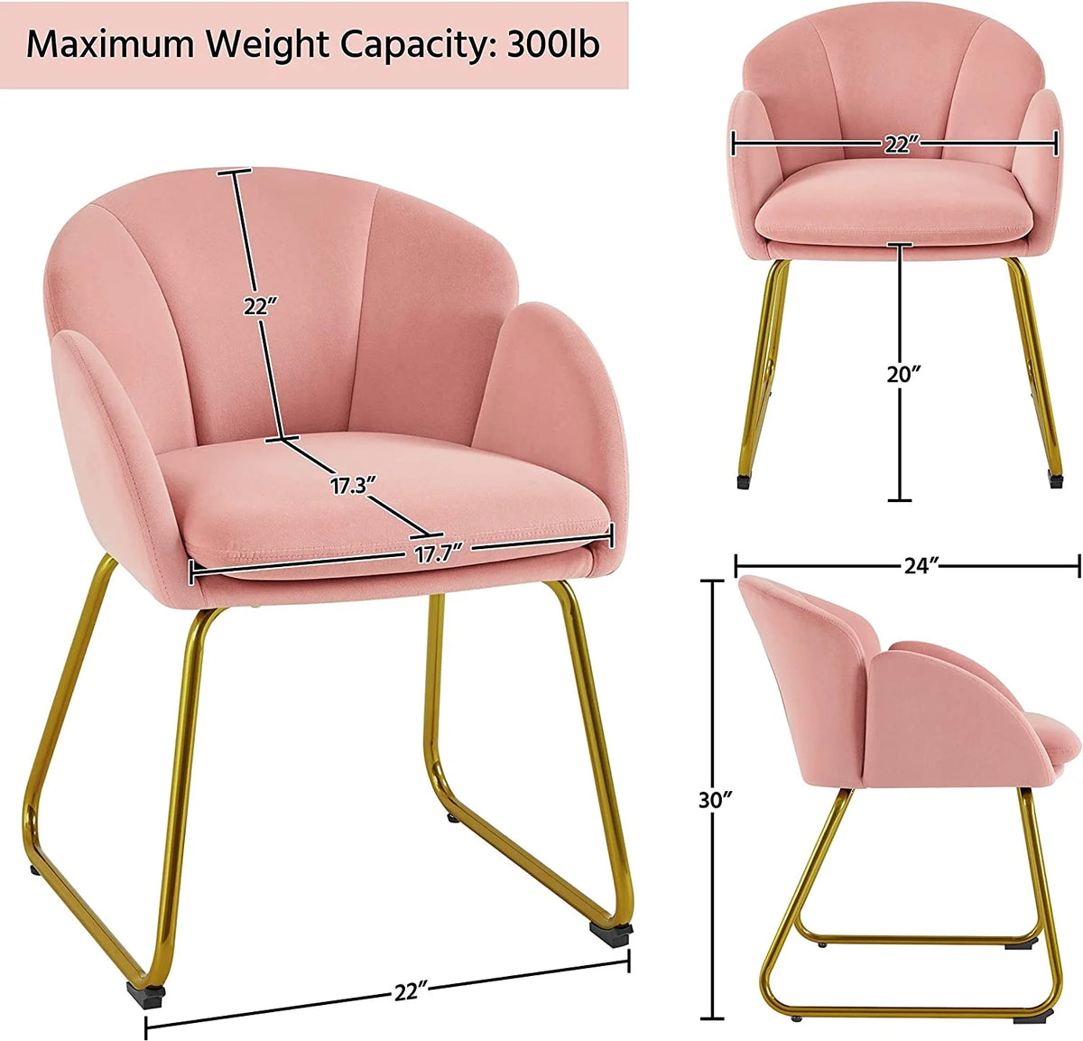 Flower Velvet Barrel Accent Chair with Golden Metal Legs, 2 Pieces I25669