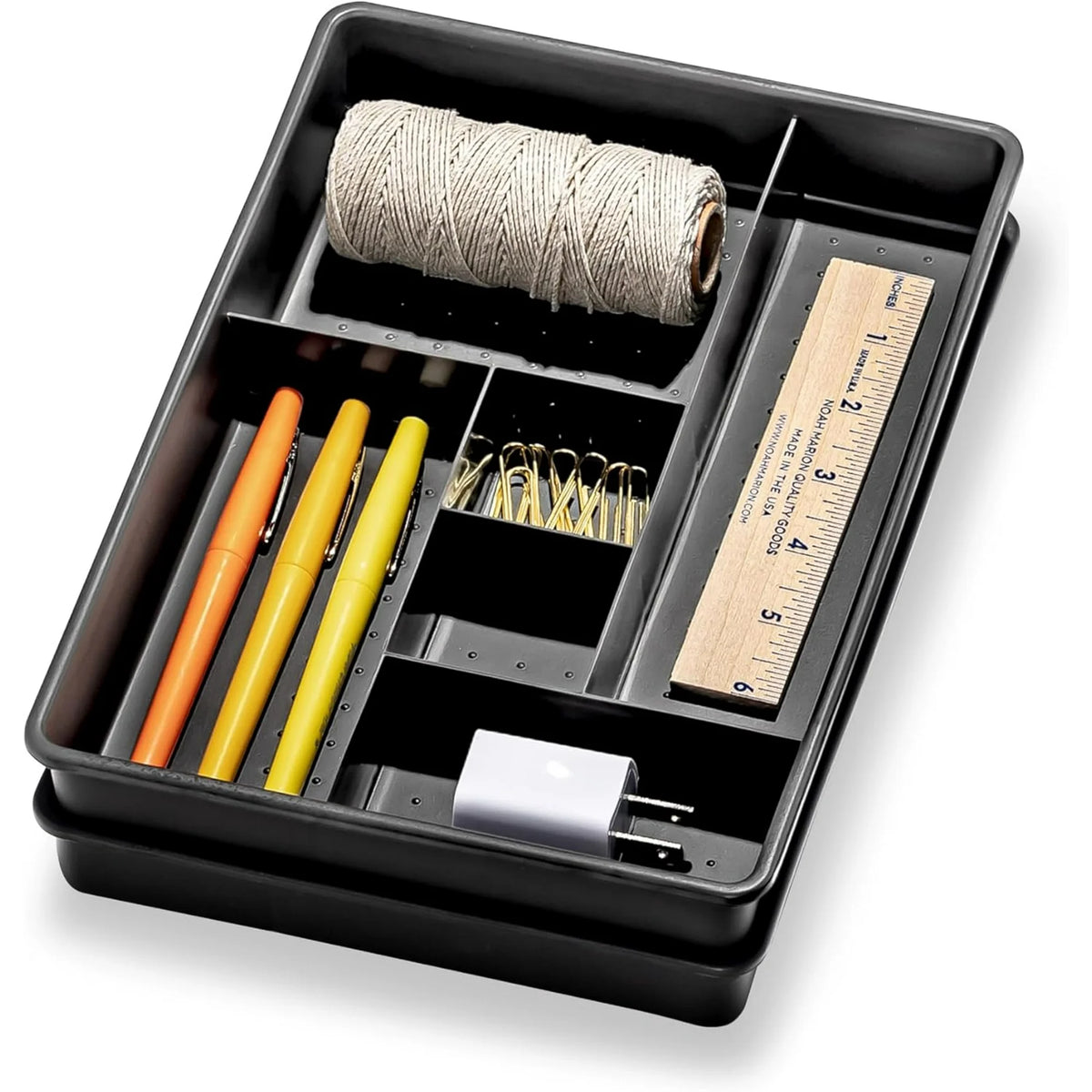 Set of 2 Plastic 6-Compartment Drawer Organizer Trays, Granite, 10.75 x 7.5 x 2.6 inches T58723