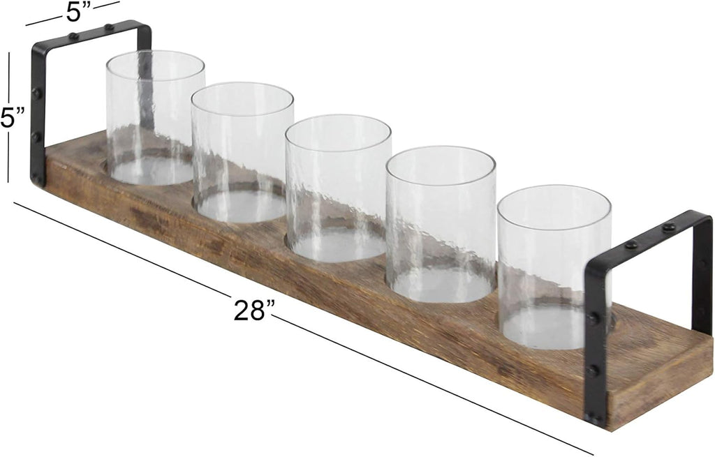 Wood Metal Glass Candle Holder 28 by 5-Inch B1339