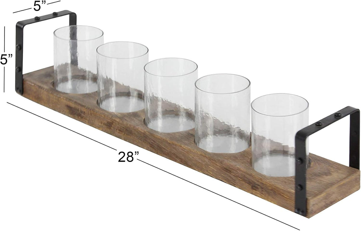 Wood Metal Glass Candle Holder 28 by 5-Inch B1339