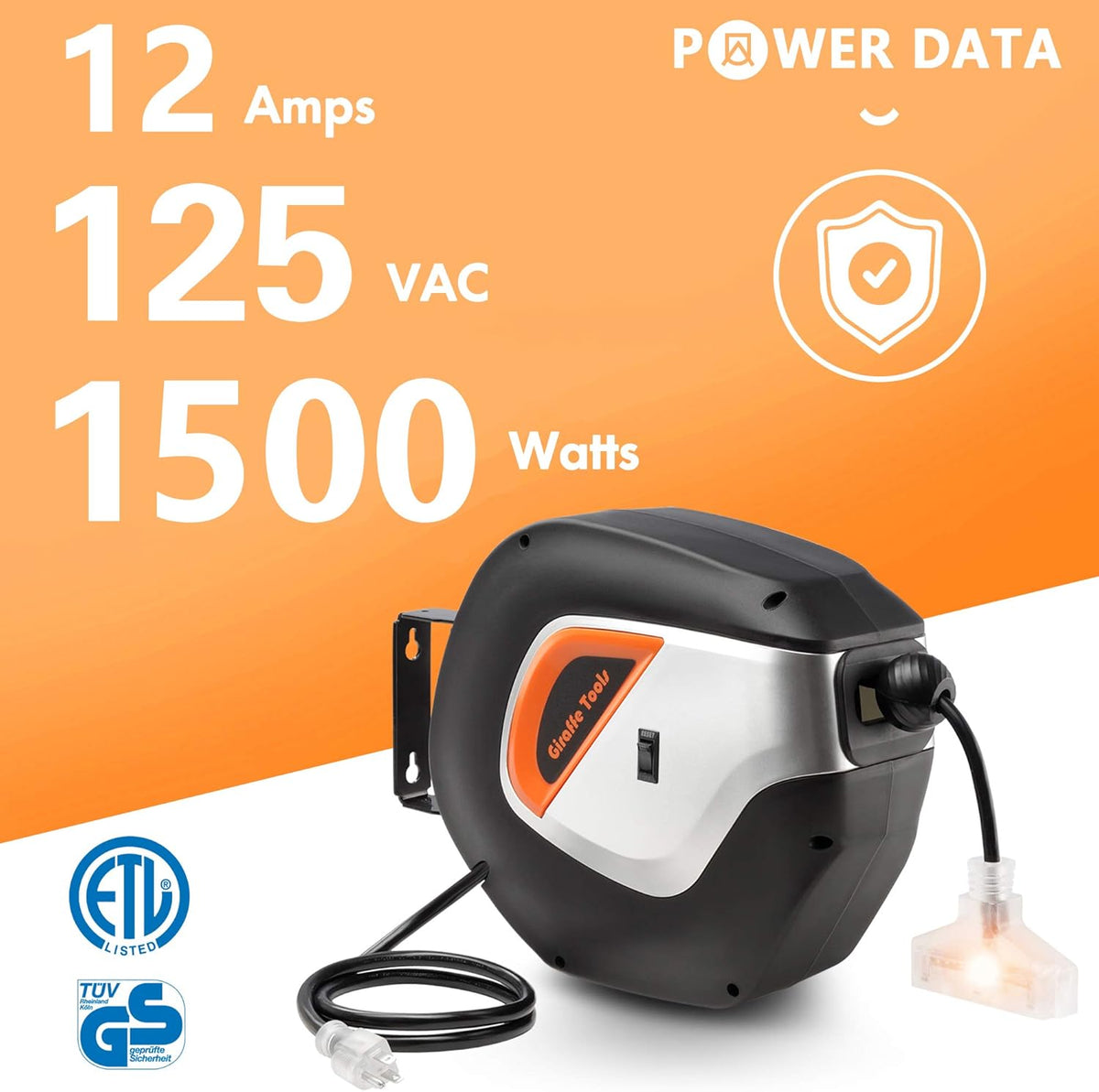 Retractable Extension Cord Reel 40ft Heavy Duty with Swivel Bracket Lighted Triple Tap R175969