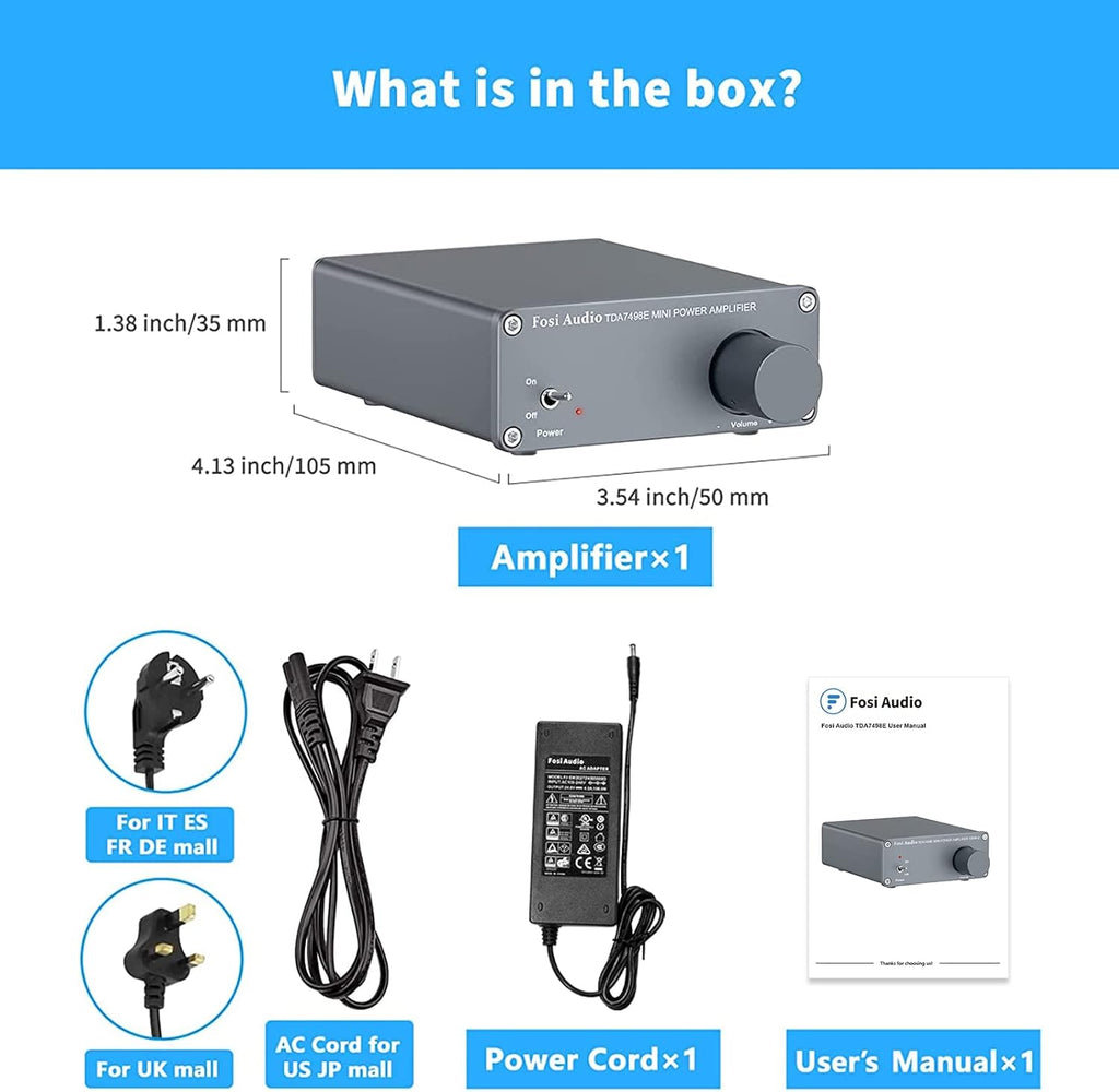 TDA7498E 2 Channel 160W x2 Stereo Audio Amplifier Mini Hi-Fi Class D Integrated Amp with 24V Power Supply Pack of 2 V3026