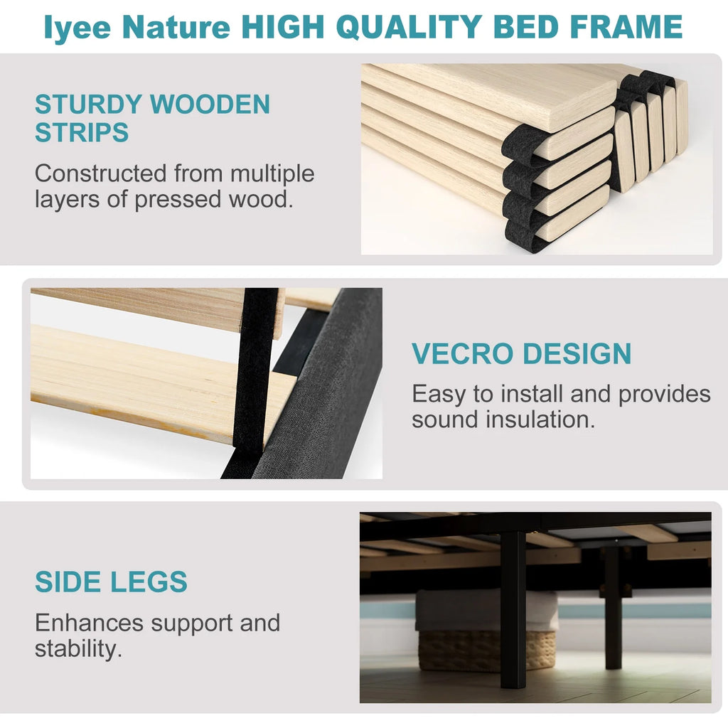Twin Upholstered Platform Bed Frame with Headboard J4679