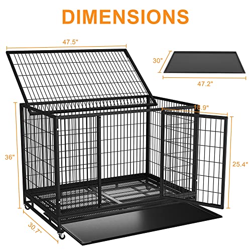 Heavy Duty Dog Crate Cage Kennel with Removable Wire Trays and Wheels N6736