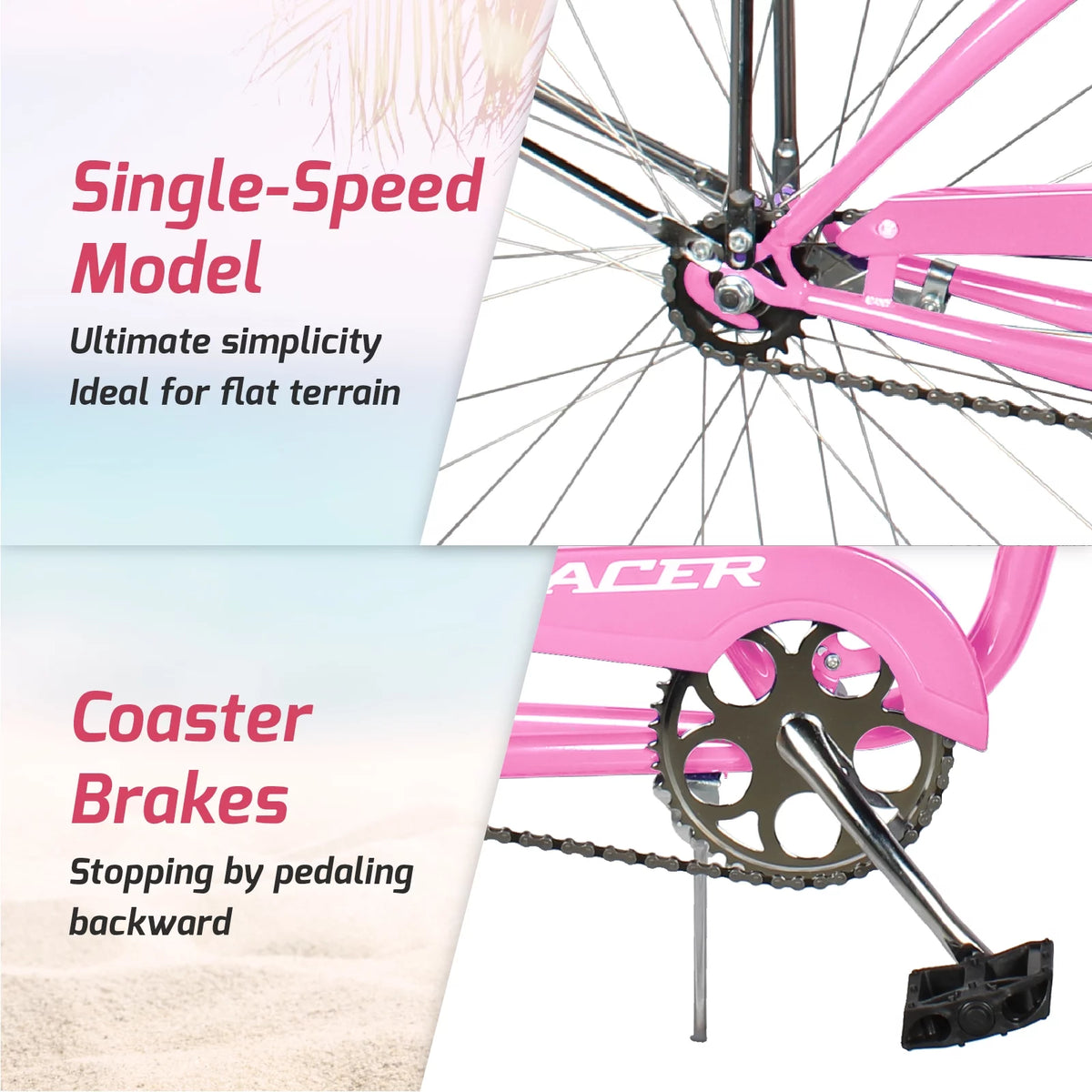 26 Inch Single Speed Beach Cruiser Bike with Fenders E936070