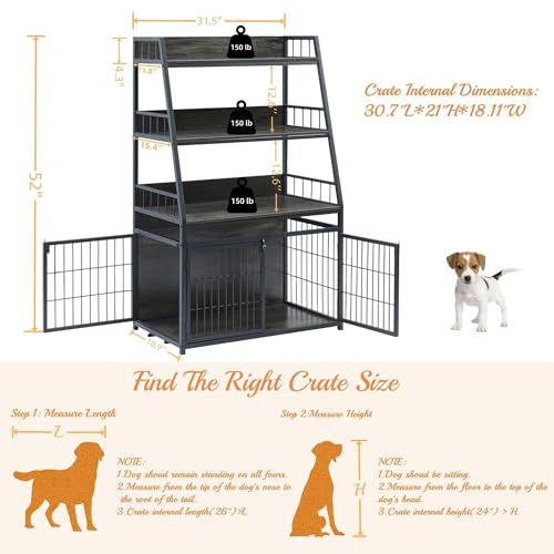 Heavy Duty Wooden Dog Crate with 3 Doors and 3-Layer Storage Shelves L2846