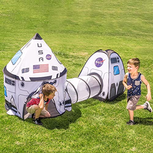 White Rocket Ship Pop up Play Tent with Tunnel and Playhouse Kids Indoor Outdoor Spaceship Tent Set G116