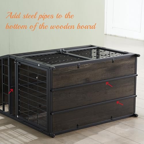 Heavy Duty Wooden Dog Crate with 3 Doors and 3-Layer Storage Shelves L2846