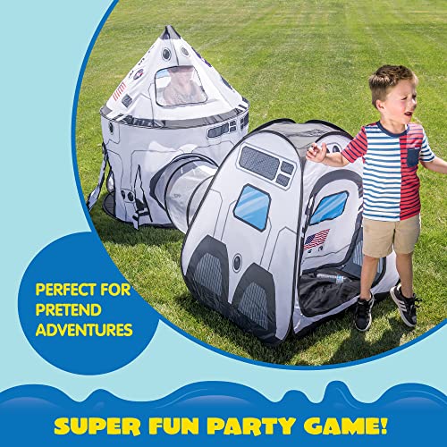White Rocket Ship Pop up Play Tent with Tunnel and Playhouse Kids Indoor Outdoor Spaceship Tent Set G116