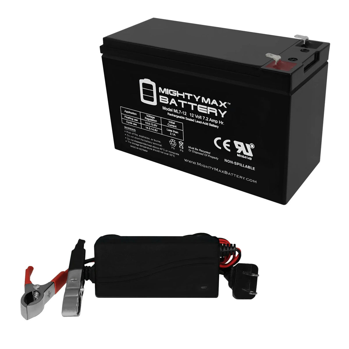 12V 7AH Replacement Battery + 12V 1Amp Charger N679026