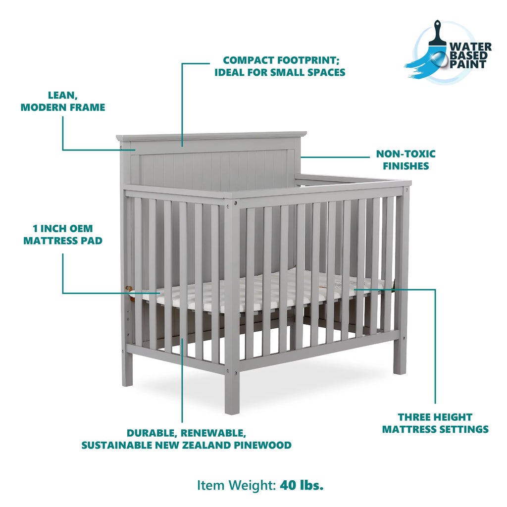 Pebble Grey 4-in-1 Convertible Mini Crib C6417