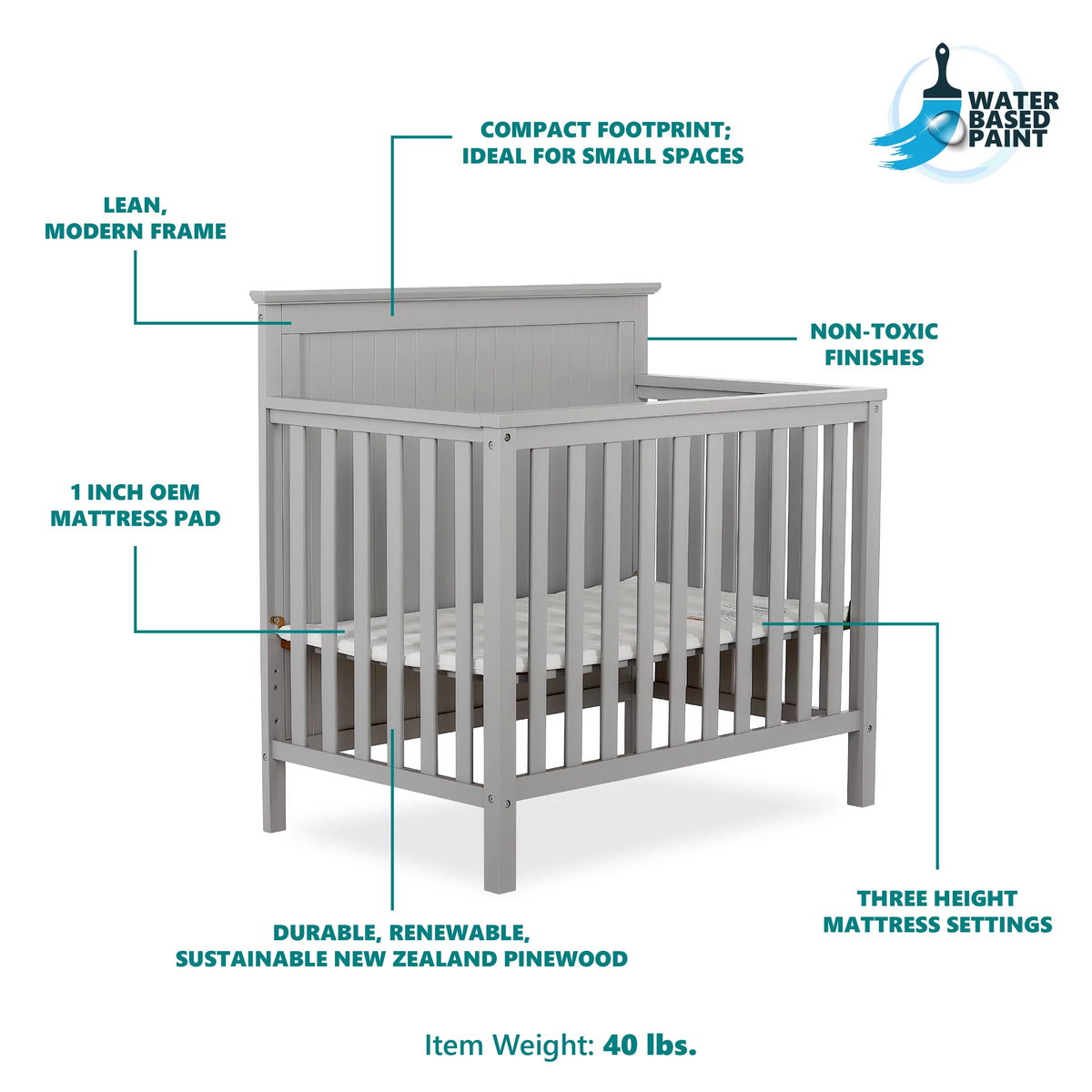 Pebble Grey 4-in-1 Convertible Mini Crib C6417