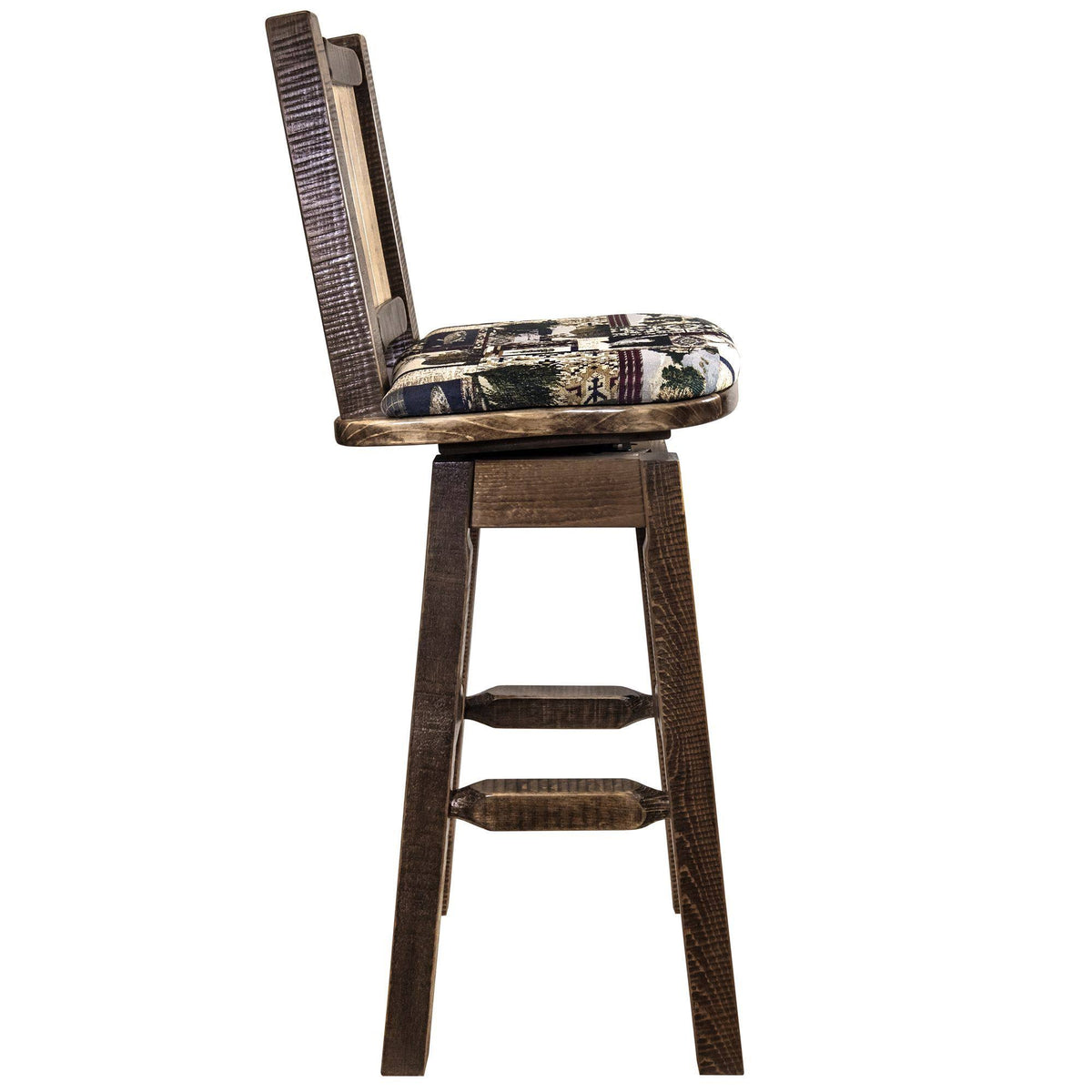 Homestead Barstool with Back & Swivel Woodland Pattern Upholstery N87116