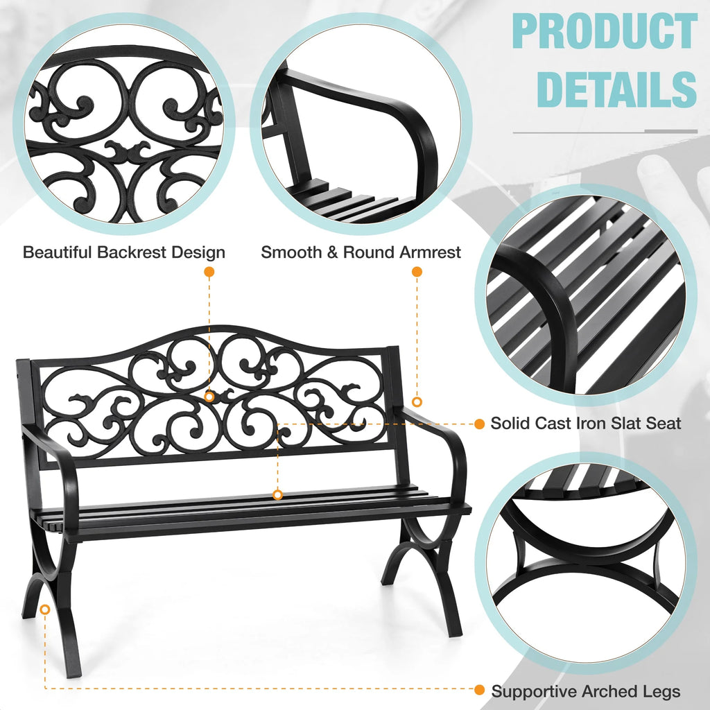 50" Black Patio Garden Bench E844779